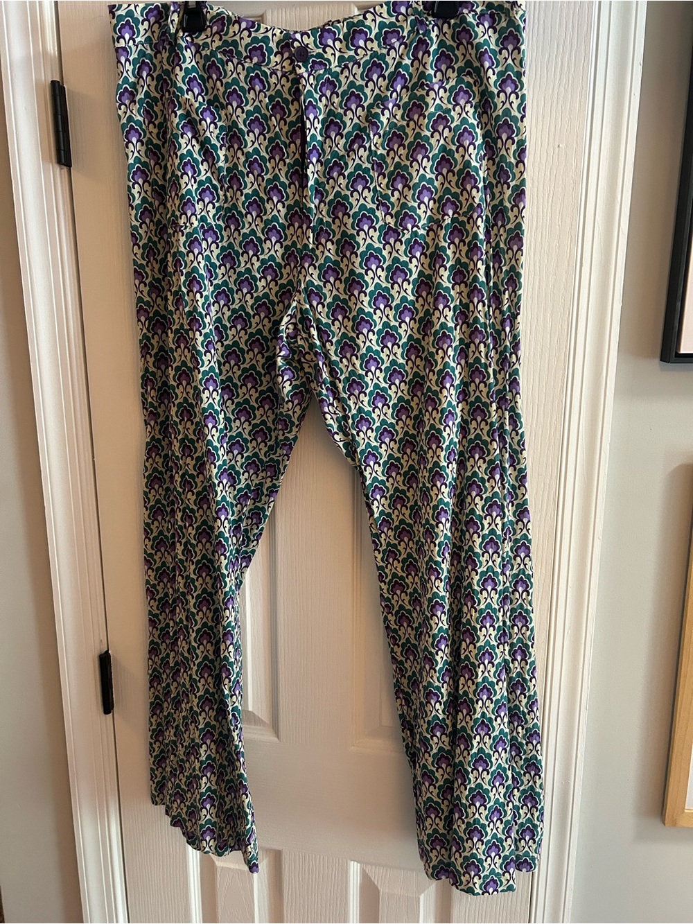 Zara Purple Green Patterned Boot Cut Pants